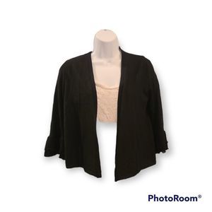 Loft Bell Sleeve Open Knit Cardigan sz M Black